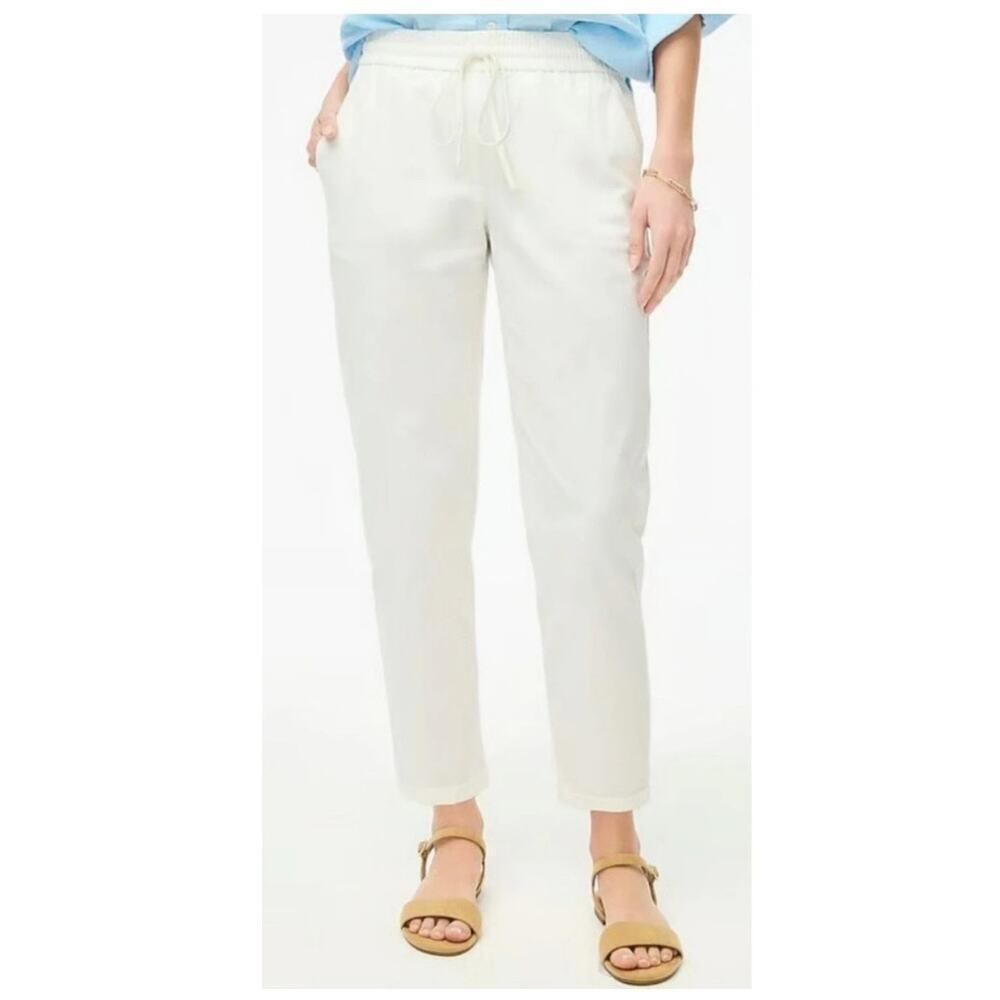 J. Crew Linen Blend Retreat Old Money Beachcore Pull On Relaxed White Ankle Pant